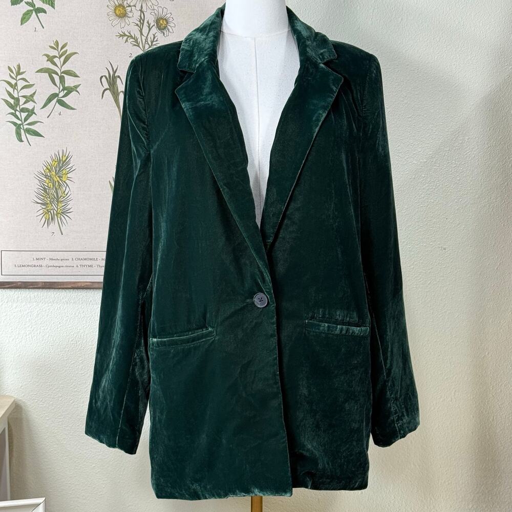 Old Navy Green Velvet Blazer Jacket Witchy Dark Forest Whimsigoth Vampire Vamp L